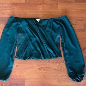 Emerald Green Off-Shoulder Satin Blouse